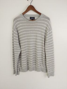 Bonobos Slim Fit Linen Crew Neck Striped Sweater XL Grey White